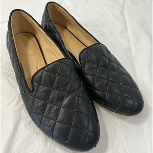 Talbots Ryan Black Nappa leather Loafers Quilted studded  Size 8 M
